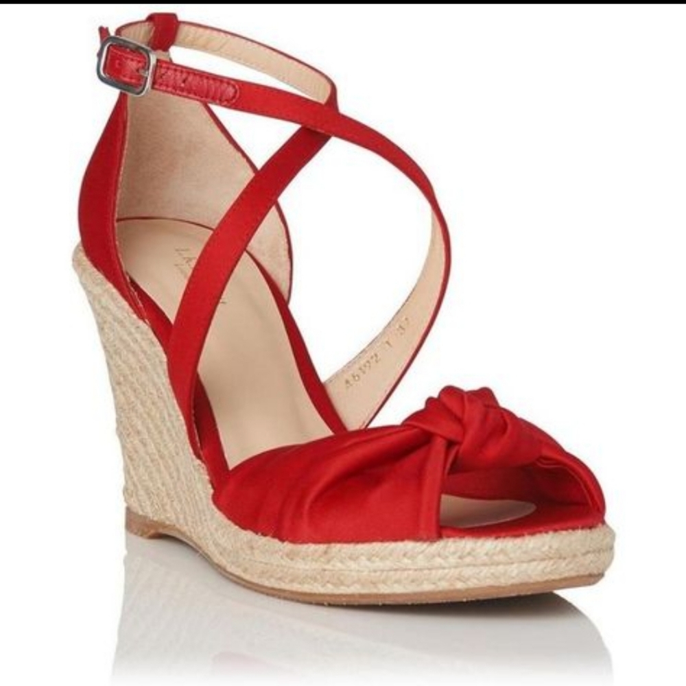 L.K. Bennett Angeline Red Satin Wedge Espadrilles - Picture 2 of 16